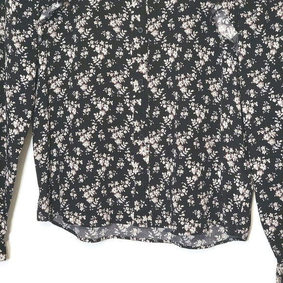 ALLSAINTS Floral Silk Ruffle Long Sleeve Button Down Blouse Shirt Size 2 - Picture 7 of 16